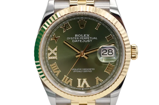 Rolex Datejust steel & 18ct yellow gold36mm Green Roman Numeral Dial 126233