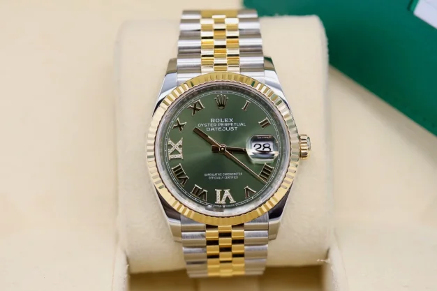 Rolex Datejust steel & 18ct yellow gold36mm Green Roman Numeral Dial 126233