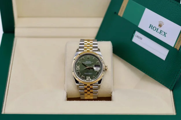 Rolex Datejust steel & 18ct yellow gold36mm Green Roman Numeral Dial 126233